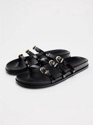 ZARAˉ 2024 Summer New Sandals Womens Outer Wear Flat-bottomed Drag Fashion Versatile Leisure Travel 