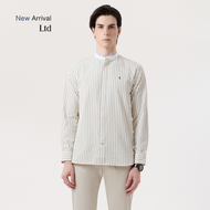 LTD เสื้อเชิ้ตคอจีน ลายทางแนวตั้ง ผู้ชาย สีออฟไวท์ | Mandarin Collar Shirt with Vertical Stripes | 0
