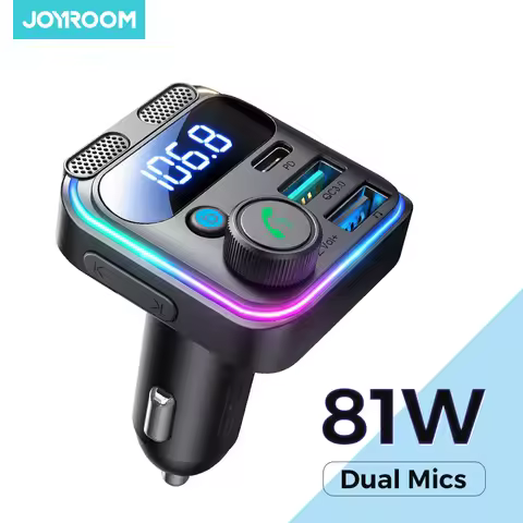 Joyroom 81W Car Charger FM Transmitter, Bluetooth 6.0 Wireless Radio Adapter with Dual Mic Handsfree