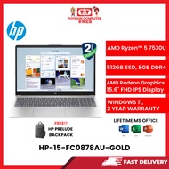 HP-15-FC0878AU-GOLD-AMDRYZEN5-7530U,8GBR4,512GBSSD,AMDRADEON,15.6"FHD,W1164,2YRS,H&S