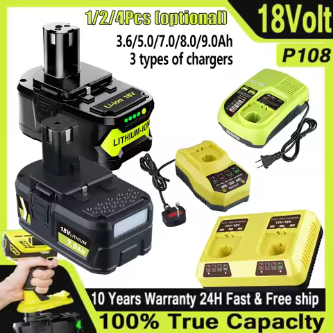 9/8/7/5/3.6Ah P108 Replace For RYOBI 18V Power Tools Li-on Battery Pin P109 P107 P105 P103 P102 and 