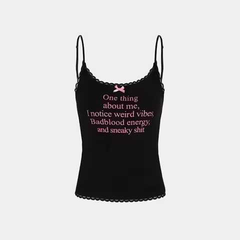 Badblood Sweatshirt 2025 Korea Vest Camisole Women Printed Sweet Spicy Bow Lace Trim Pure Desire Top
