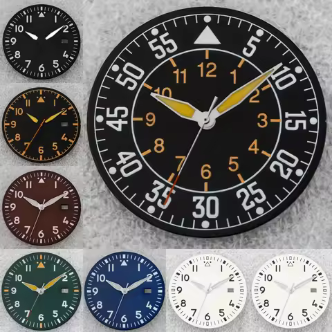 36mm No logo Matte Arabic Sky Pilot Green Lume Watch Dial Suitable For Seiko IWC NH35/36/4R Automati