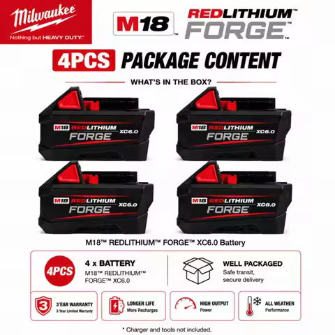 100% New Milwaukee M18 6.0Ah High Output Battery 18V Lithium-ion Rechargeable for Milwaukee M18 Cord