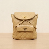 CHANEL 中古米金羊Duma雙肩包米駝色3開肩背包