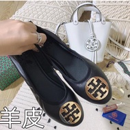 【high quality】original tory burchˉ round head shallow mouth super soft sheepskin egg roll shoes ballet dancing shoes leather driving lazy one pedal flat shoes♢L1014