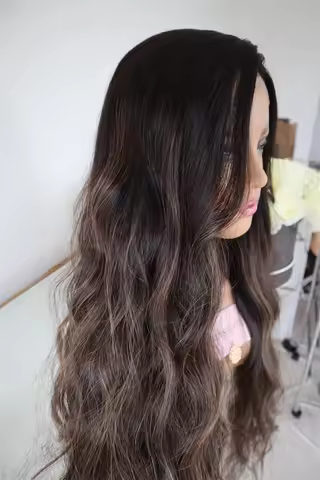 Chocolate Brown Lowlights Lace Front Wigs for Women Long Women"s Wig Water Wave Synthetic Future Fib