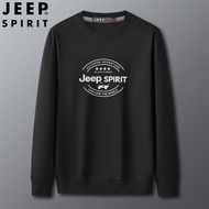 JEEP SPIRIT เสื้อกันหนาวผู้ชาย Oversize รอบคอหลวมเสื้อกันหนาวผ้าฝ้ายแขนยาวพิมพ์เสื้อกีฬา