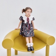 VACAY INDEED | Mini Puff Dress ลาย Whimsy Mushroom เดรสแขนพอง ปก Butterfly Collar พร้อมโบว์