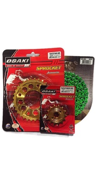 ชุดโซ่สเตอร์ทองเจาะ+โซ่ Osaki 420-120L สีเขียวสะท้อน ใส่ W110iDream CubW125MSXW100Sก้นแหลม เลือกเบอร