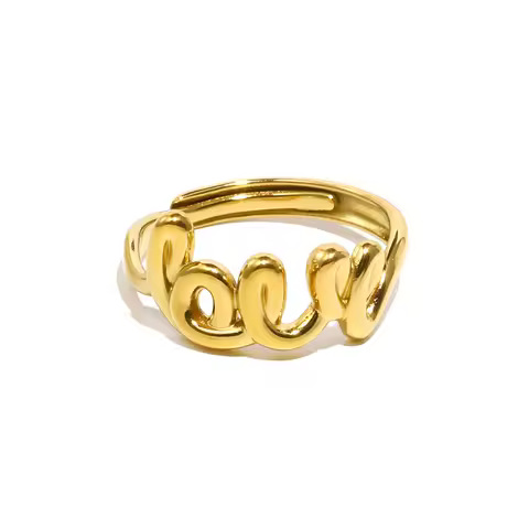 E.B.belle 18k Gold Plated Adjustable Word “ Love” Ring 316L Stainless Steel Waterproof Fashion Women
