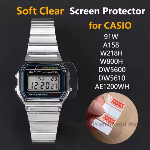 2pcs Screen Protector TPU Soft Clear Film Not Glass Waterproof Fill Protectors for Casio A158W F-91W