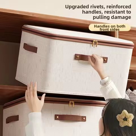 1PC 8/15/25/42/56L Large Household Storage Box Hard Shell Cotton Linen Zipper Storage Organizer Box