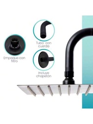 PICOOL Regadera Cuadrada Tipo Lluvia Negro Mate Con Tubo 40 Cm