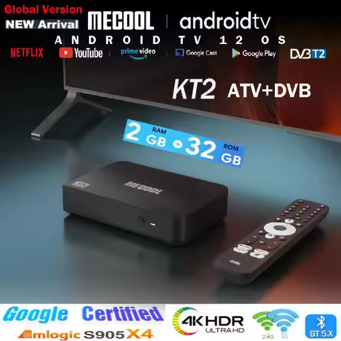 [Genuine] Newest MECOOL KT2 DVB-T2 TV Box Best Android12 Smart TV Box Google Netflix Certified ATV 1