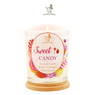 เทียนหอม Soy Wax กลิ่นขนมลูกกวาด Sweet Candy Scented Candle พร้อมกล่อง และฝาไม้สวยงาม จุด และใช้กับโ