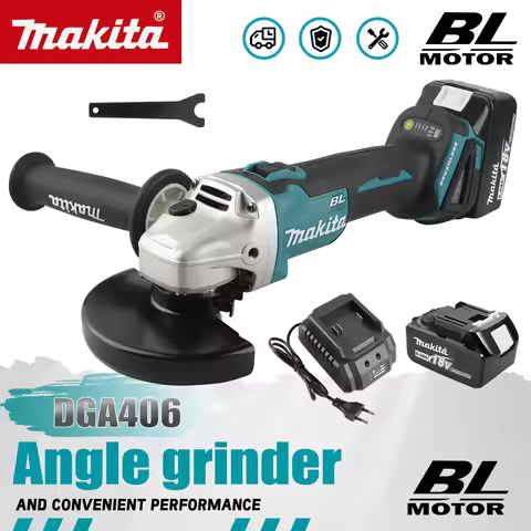 Makita DGA406 Brushless Angle Grinder,18V 6.0Ah Battery,125mm Grinding Wheel,4-Speed Adjustment–Powe