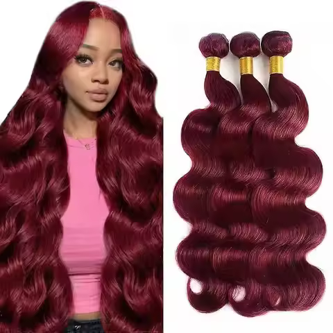 Body Wave Hair Bundles 99J Burgundy Human Hair Extensions 99J Red Human Hair 16-30inch Remy 1/3 Stra