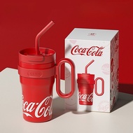 GERM Coca-Cola แก้วน้ำดื่มแบบมีฝาปิดขนาดใหญ่พร้อมที่จับสำหรับผู้หญิง ดีไซน์เก๋ไก๋ ทรงเรขาคณิต เครื่อ