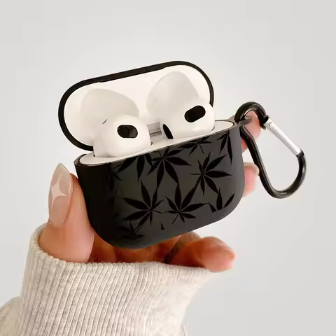 Black Leaves Graphic Headset Case for AirPods Pro2/Pro with Keychain for AirPods 1/2Charging Box Fun