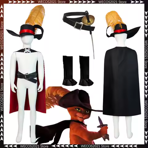 Cartoon Puss Into Boots Boys Costume Cat Swordsman Cosplay Fantasy Clothing Disguise Teen 6 to 14 Ye