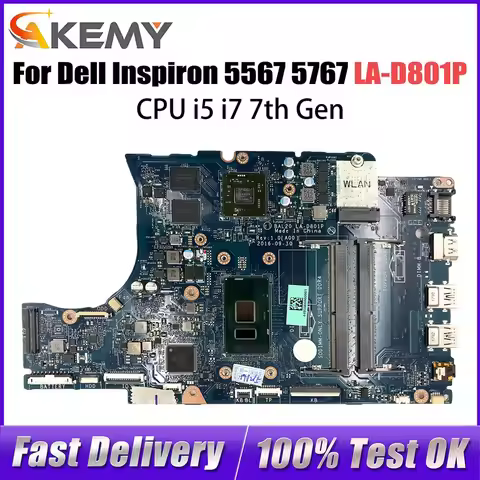 For DELL Inspiron 15 5567 17 5767 Notebook Mainboard CN-0KFWK9 0KFWK9 BAL20 LA-D801P I5/I7-7500U+ R7