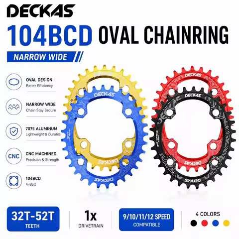 Deckas Bike Chainring Oval 104BCD 32T 34T 36T 38T 40 42 44 46 48 50 52 T MTB Road Bike Mountain Narr