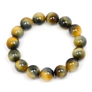 【正佳珠寶】金藍虎眼石 雙色閃電 13.5-14mm 金藍虎眼手珠