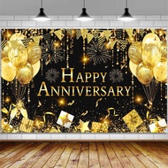 Happy Anniversary Banner Backdrop, 10th 30th 50th 70th 100th One Year Anniversary Banner Party Decor