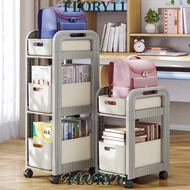 FLORY11 Bookshelf Storage Trolley, 2/3-Tier Large Capacity Rolling Storages Cart, Movable 4 Wheels M