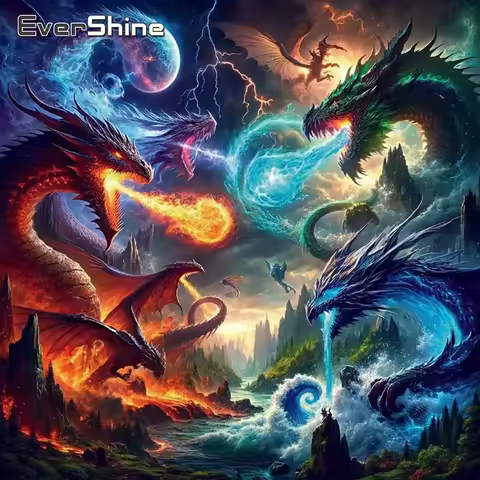 Evershine Full Round Diamond Mosaic Ice Fire New Arrival Diamond Painting Set Dragon Mountain Rhines