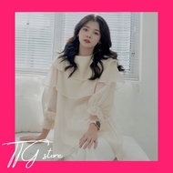 Babydoll shirt, 2-layer chiffon shirt with large layered ruffles, long puffed sleeves, ladylike shir