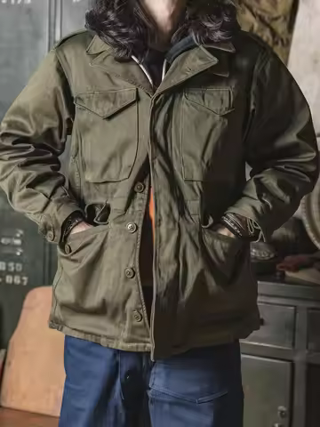 Rugged Bronson Army M-43 Field Jacket Vintage Style M1943 Coat For Men Olive Drab