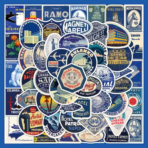 63PCS Blue Vintage Stickers - Retro Vibe Decor for Notebooks, Phones & DIY Crafts AnimeWorlds Store