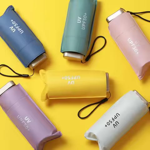 Flat Five Fold Umbrella Ultra Light Mini Umbrella Sun Umbrella Black Rubber Sun Protection Umbrella 