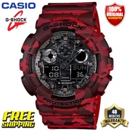 Original G-Shock GA100 Men Sport Watch Japan Quartz Movement Dual Time Display 200M Water Resistant Shockproof and Waterproof World Time LED Auto Light Sports Wrist Watches with 4 Years Warranty GA-100CM-4A (Free Shipping Ready Stock)