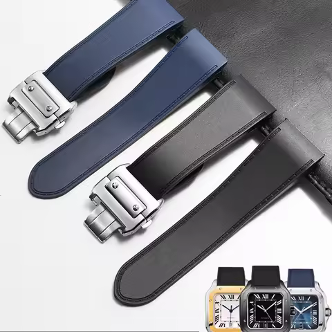 For Cartier Large Santos Sandoz Santos 100 silicone Watchband waterproof Men‘s Rubber watch strap ac