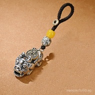 Hand-woven Pixiu keychain for car interior, suitable for both women and men, made of pure silver and