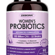 ZEBORA Probiotics for Women Digestive Health with Enzymes & Prebiotics 100 Billion 90 Capsules(sku.2
