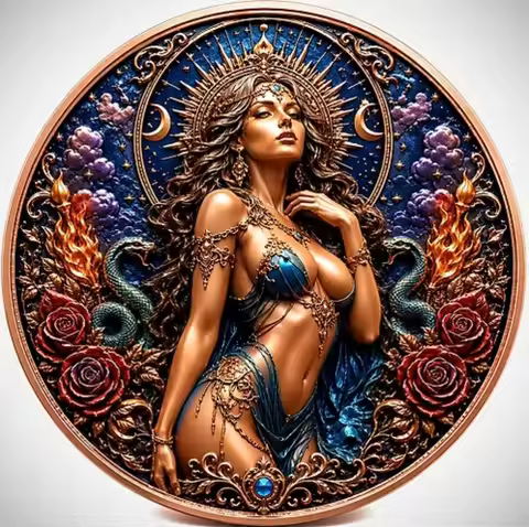 3D Relief Venus of Fire Snake Pattern .999 Pure Copper Commemorative Medal, Art Craft Medal for Coll