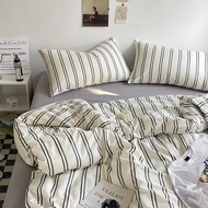 Simple vintage stripe 4 IN 1 Bed Sheet Set Plain Dyed Bedding Set Single/Queen/King Size Flat Sheet/