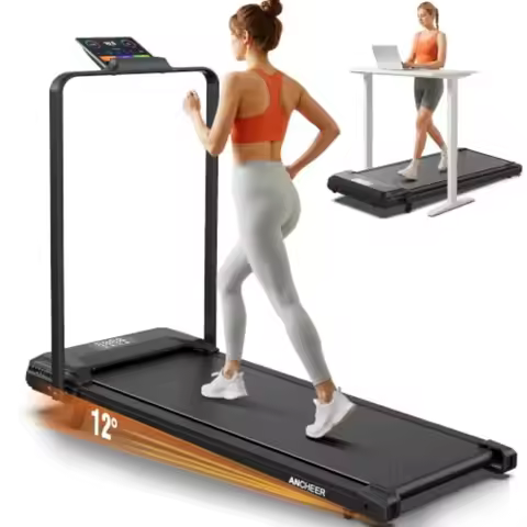 Walking Pad with Handle Bar, 3.0 HP Brushless Foldable Treadmill with 12% Incline, 320 LBS Portable 