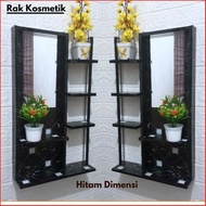 Rak rias kosmetik cermin kaca dinding gantung tempel kayu sebaguna