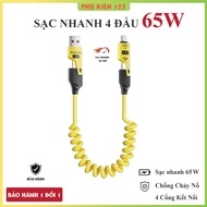 XO 65W 4-lead fast charging cable. 4in1 charging cable - Metal cable spring charging cable. Phone ch