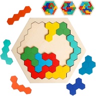 Wooden Hexagon Puzzle for Kid Brain Teaser puzzles Challenge Toy Shape Pattern Blocks Tangram Geomet
