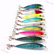 empayar_888 10Pcs Minnow Fishing Lures Set 9cm 8g Artificial Hard Bait with Feather Dual Fishhook Sw