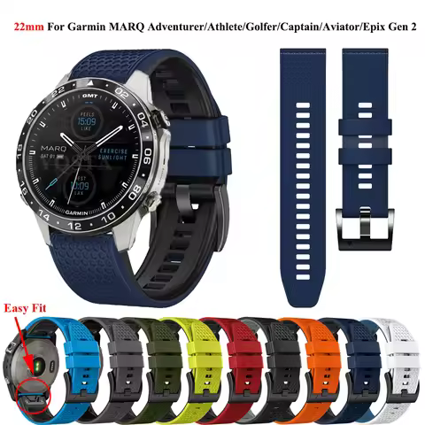 22mm 26mm Silicone Band For Garmin MARQ Athlete Adventurer Golfer Captain Aviator Epix Gen 2 Strap Q