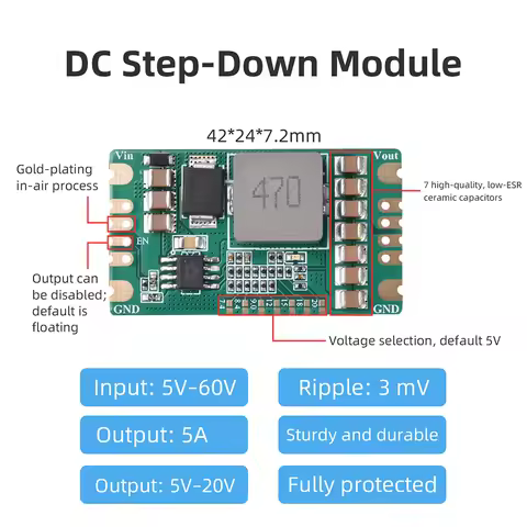B560C 5A DC-DC 5-60V TO 5V-20V Buck Converter Power Supply Module 3mV Low Ripple 7.4V 8.4V 9V 12V 15