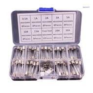 【SUIT*】 9 Values 72pcs 6x30mm 250V Fuses Glass Tube Fast Glass Tube Fuses Assortment Kit