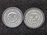 1958 &amp; 1959 Indonesia 50 sen Genuine AUNC Coins (2coins with Capsules)